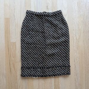 Oscar de la Renta Black and Gold Tweed Knubby Midi Skirt (Fits Size 4)
